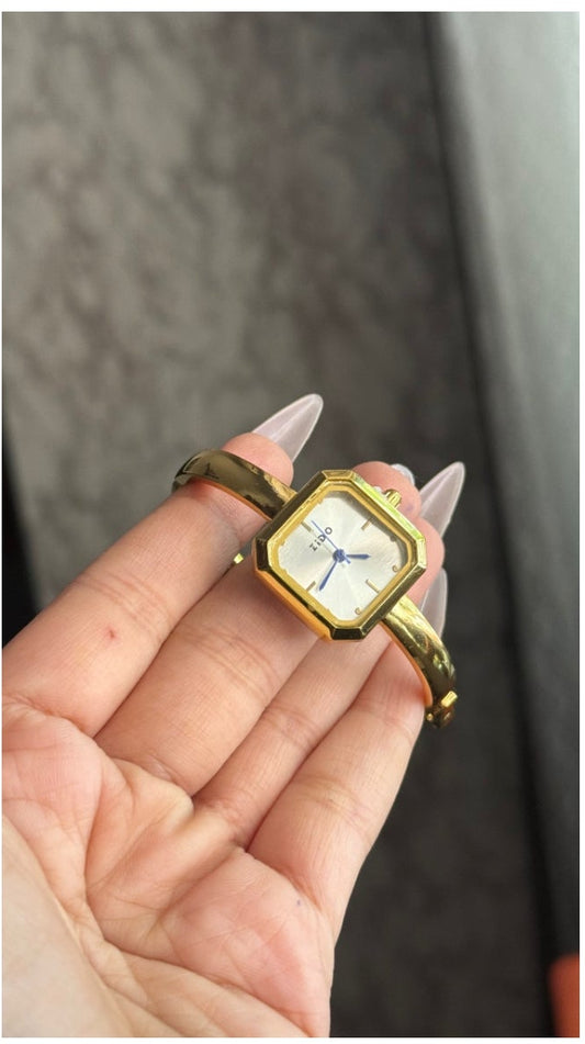 18K Gold Plated Square Dial Watch for Women | Luxury Stainless Steel Timepiece