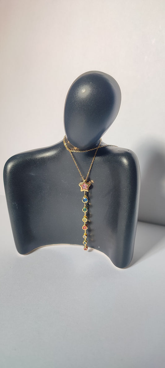 18K Gold Plated Multicolor Star Y Necklace | Adjustable Lariat | Waterproof