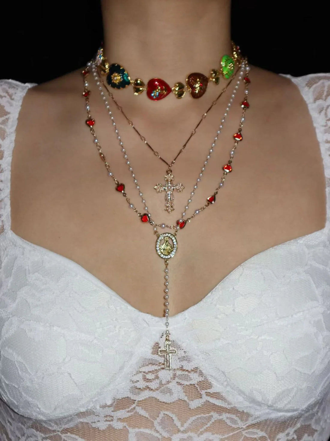 18K Gold Plated Multicolor Heart Y Necklace | Adjustable Lariat | Waterproof