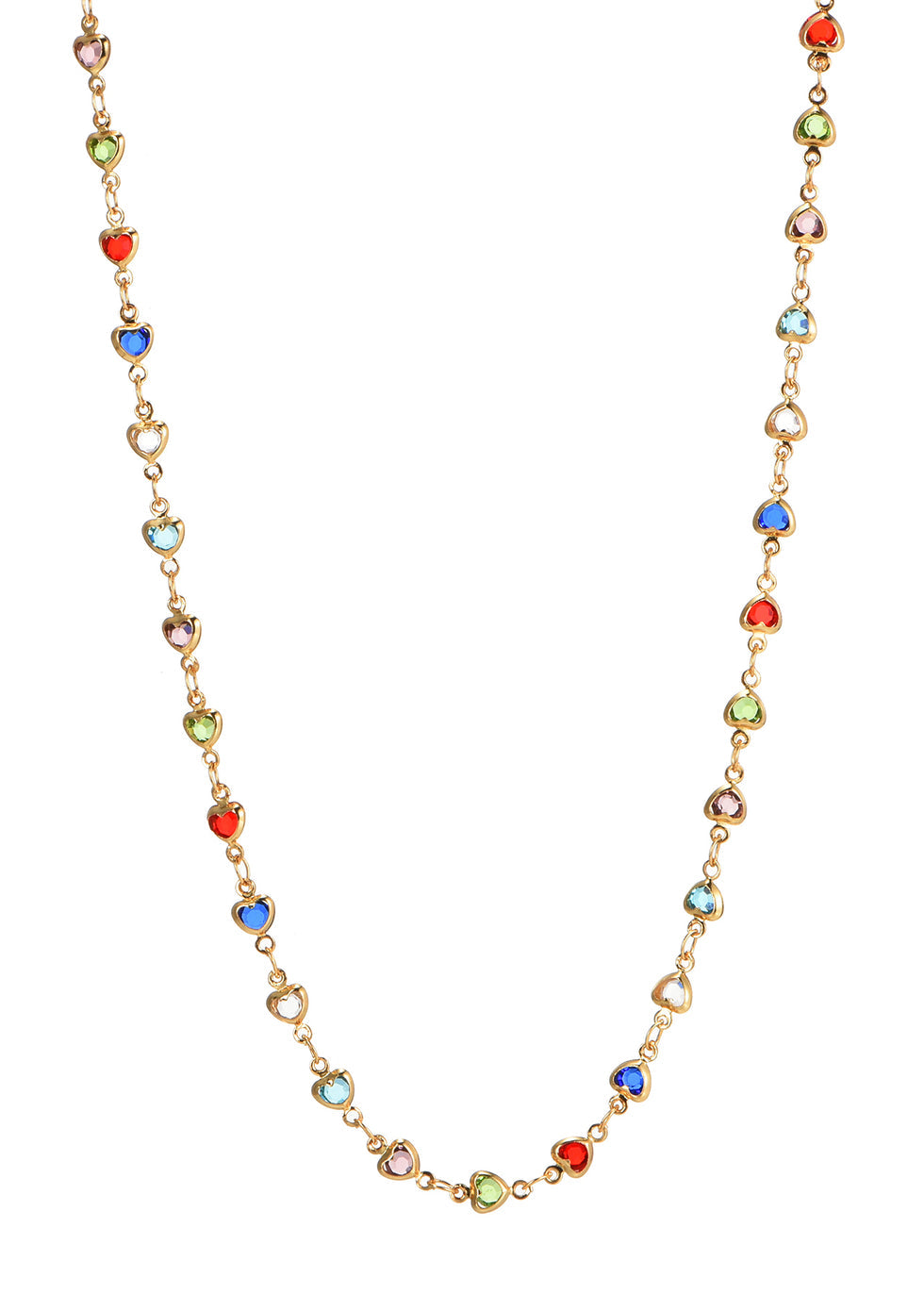18K Gold Plated Multicolor Heart Y Necklace | Adjustable Lariat | Waterproof
