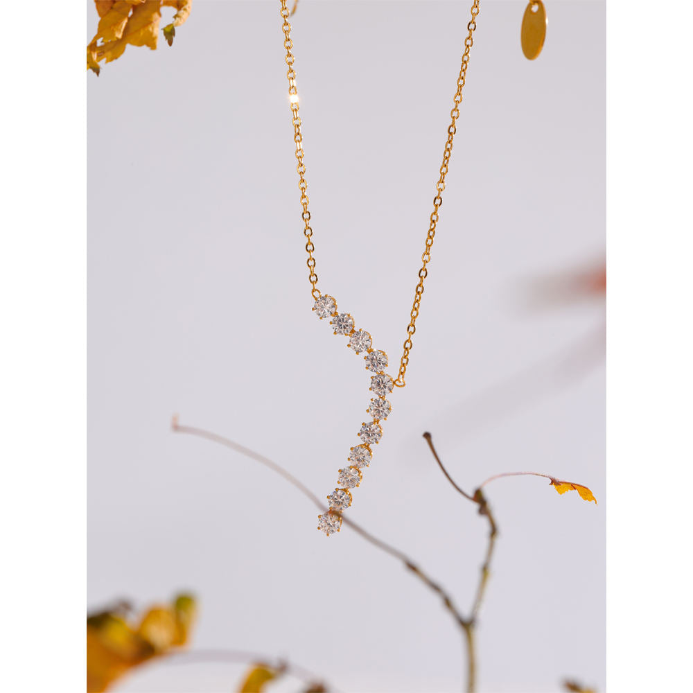 PVD 18K Gold Plated Arc Diamond Drop Necklace