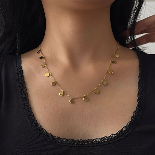Gold Disc Necklace - 18K Gold Plated