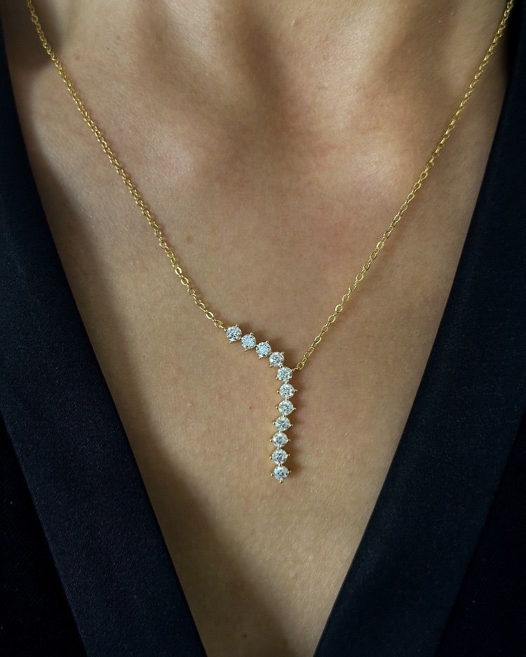 PVD 18K Gold Plated Arc Diamond Drop Necklace