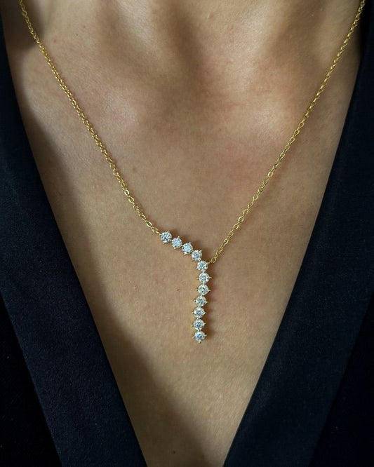 PVD 18K Gold Plated Arc Diamond Drop Necklace