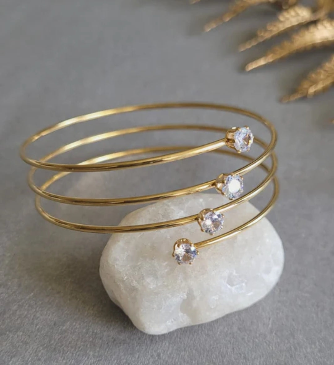 18K Gold Plated CZ Spiral Bracelet for Women | Water-Resistant Anti-Tarnish Jewellery