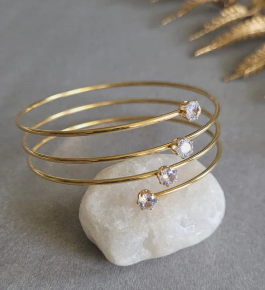 18K Gold Plated CZ Spiral Bracelet for Women | Water-Resistant Anti-Tarnish Jewellery