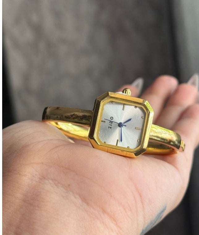 18K Gold Plated Square Dial Watch for Women | Luxury Stainless Steel Timepiece