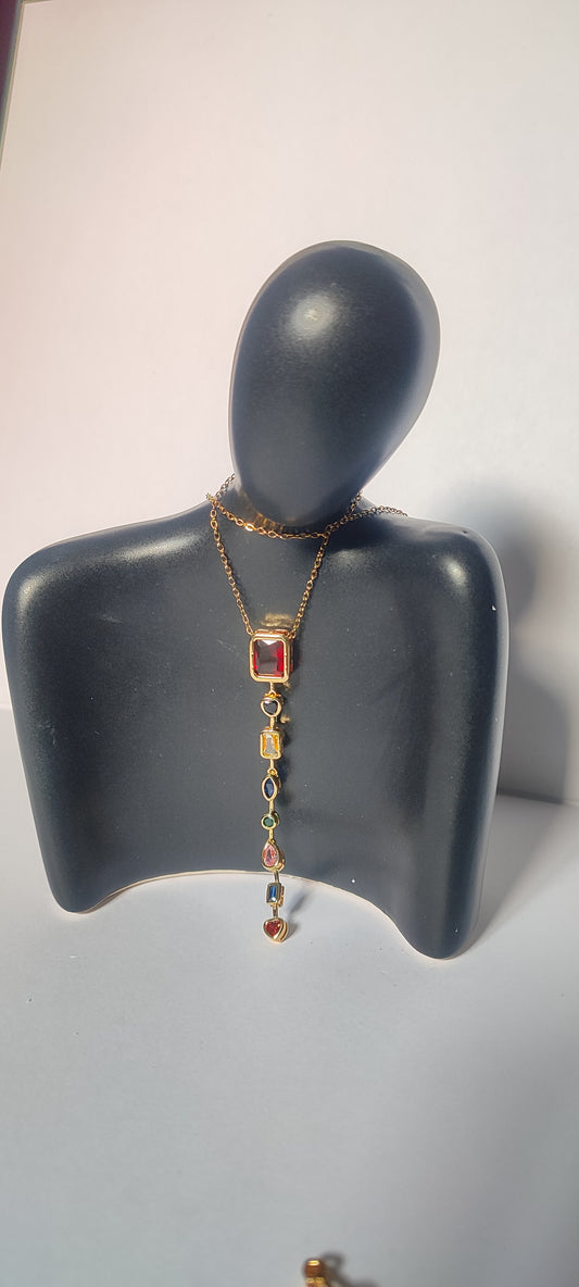 18K Gold Plated Rainbow Geometric Y Necklace | Adjustable Lariat | Waterproof