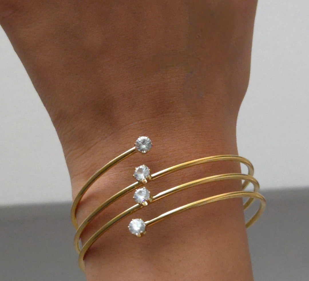 18K Gold Plated CZ Spiral Bracelet for Women | Water-Resistant Anti-Tarnish Jewellery