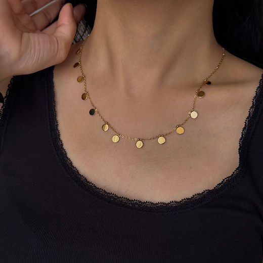 Gold Disc Necklace - 18K Gold Plated