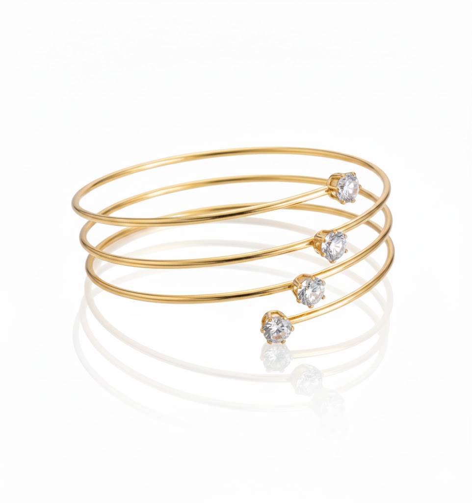 18K Gold Plated CZ Spiral Bracelet for Women | Water-Resistant Anti-Tarnish Jewellery
