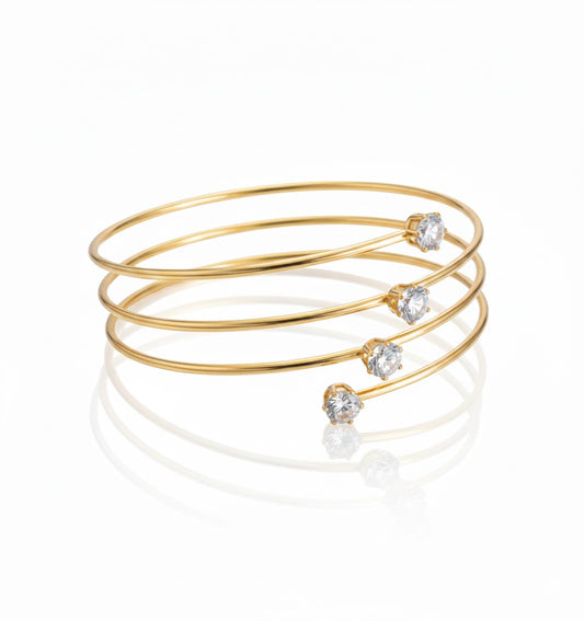 18K Gold Plated CZ Spiral Bracelet for Women | Water-Resistant Anti-Tarnish Jewellery