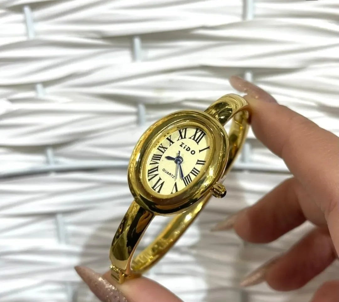 18K Gold Plated Roman Numeral Watch for Women | Water-Resistant Stainless Steel