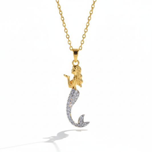 18K gold Plated Zirconia Studded Mermaid Necklace