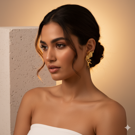 18k Gold Plated Butterfly Wing Earrings | Waterproof Stainless Steel Studs