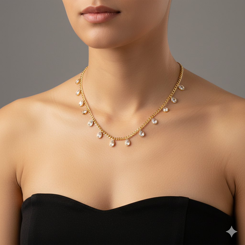 18K Gold Plated CZ WaterDrop Necklace