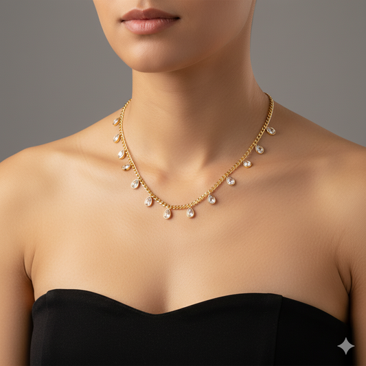 18K Gold Plated CZ WaterDrop Necklace