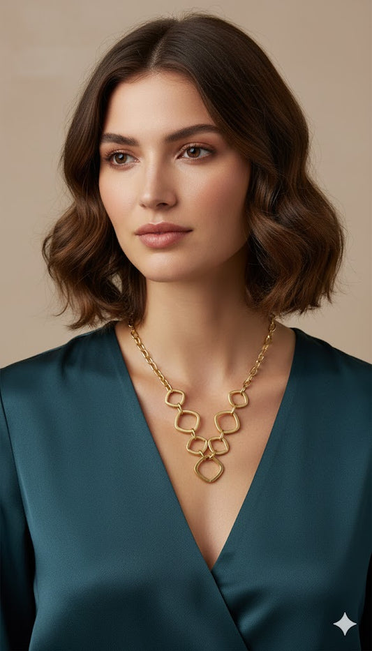 18K Gold Plated Interlinked Square Tiffany Necklace