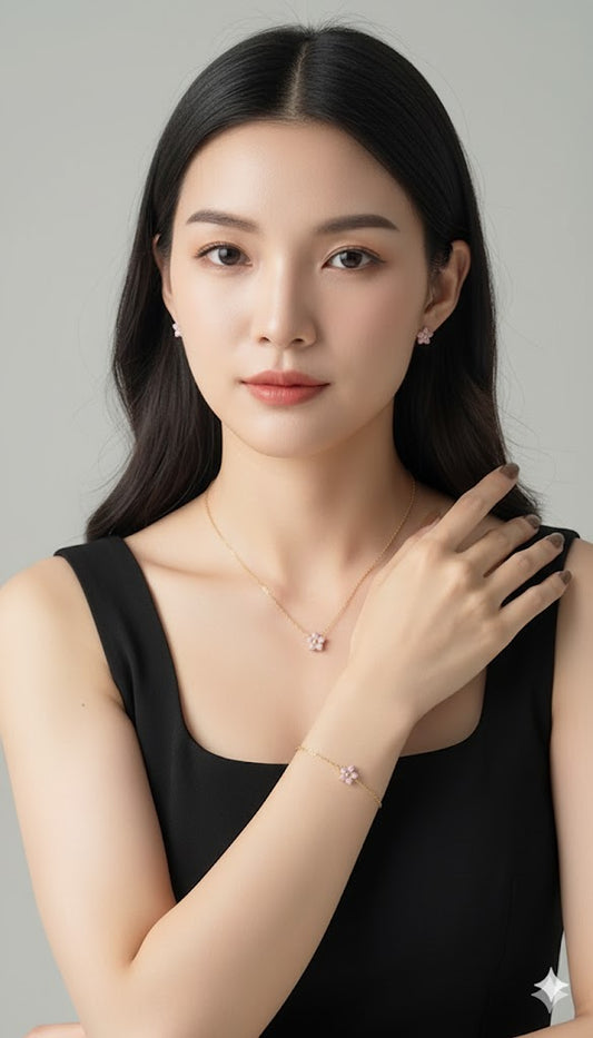 18K Gold Plated Pink Blossom Necklace set