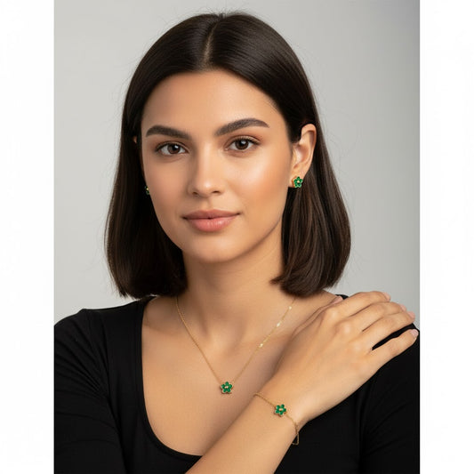 18K Gold Plated Green Blossom Necklace Set