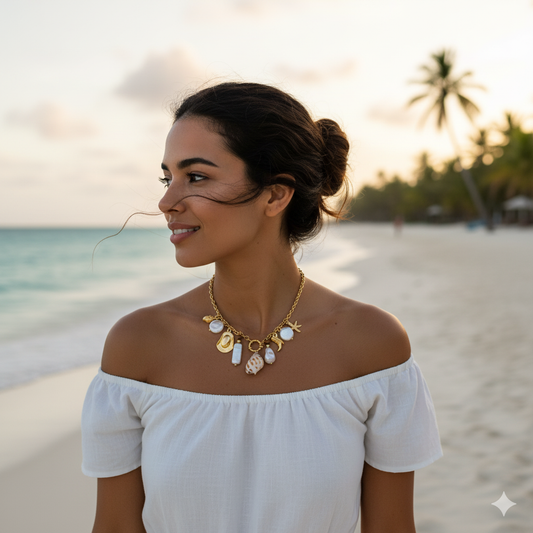 PVD 18K Gold Plated Classic Beach Shell Charms Necklace