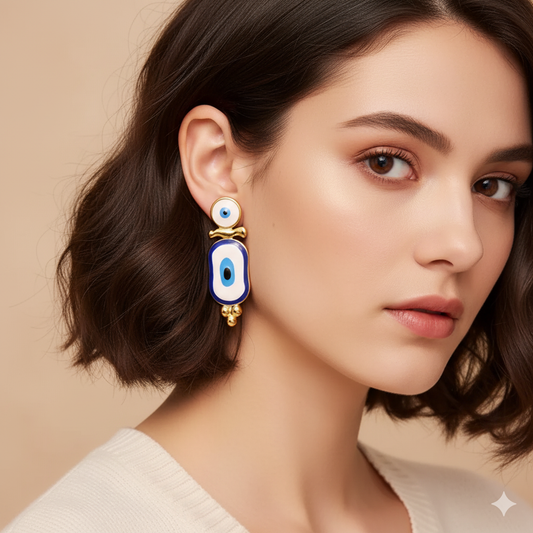 PVD Coated 18K Real Gold Plated Evil Eye Enamel Drop earrings