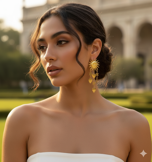 18K Gold Plated Celestial Sun Earrings