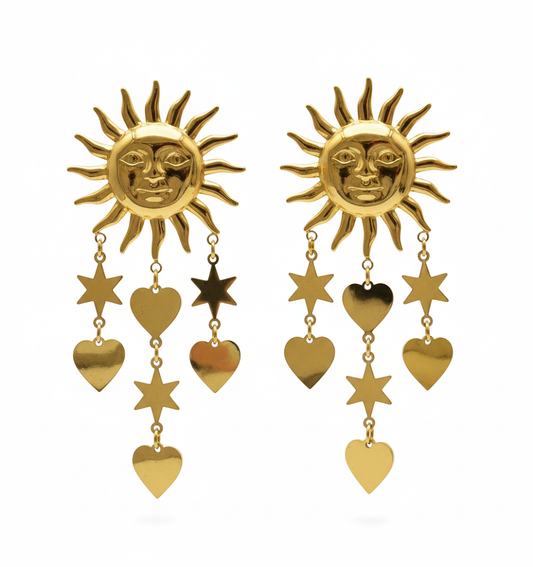 18K Gold Plated Celestial Sun Earrings