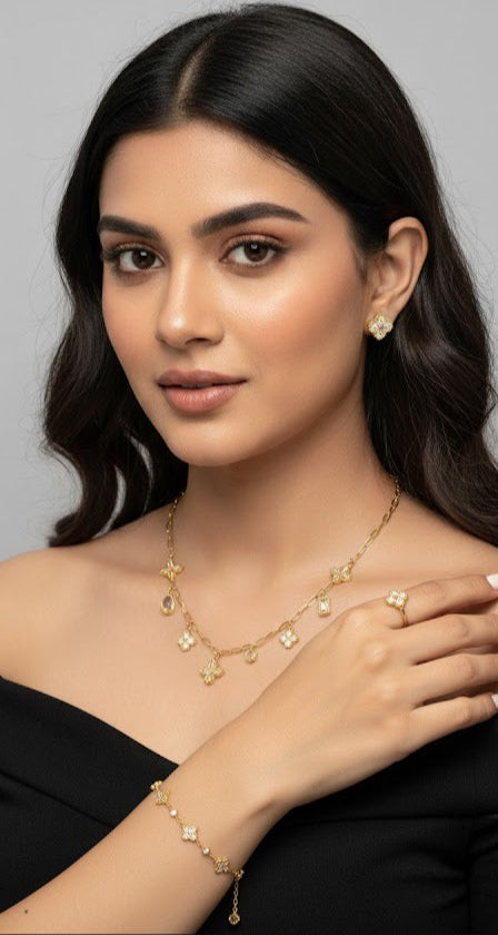 18K Gold Plated Diamond Clover set