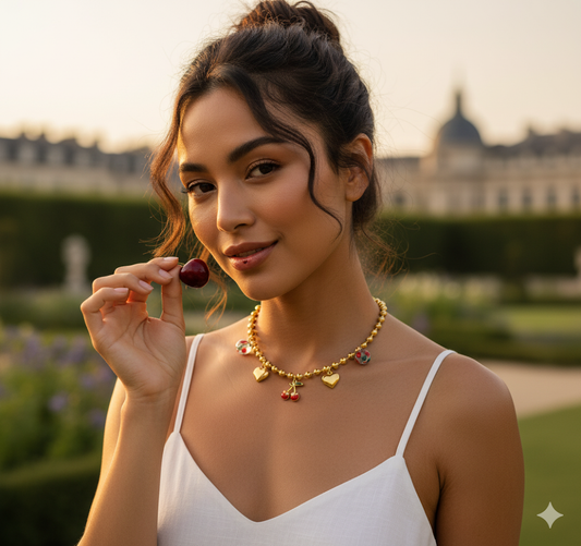 PVD 18K Gold Plated Cherry Charms Necklace