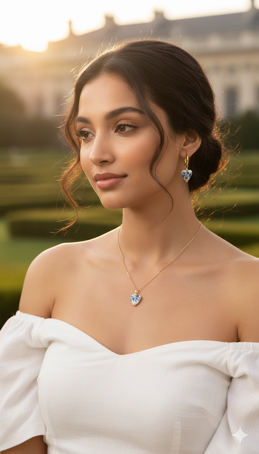 18K Gold Plated Porcelain White Floral Necklace set