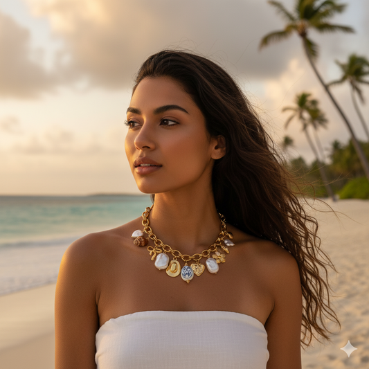 PVD 18K Gold Plated Ocean Bold Charms Necklace